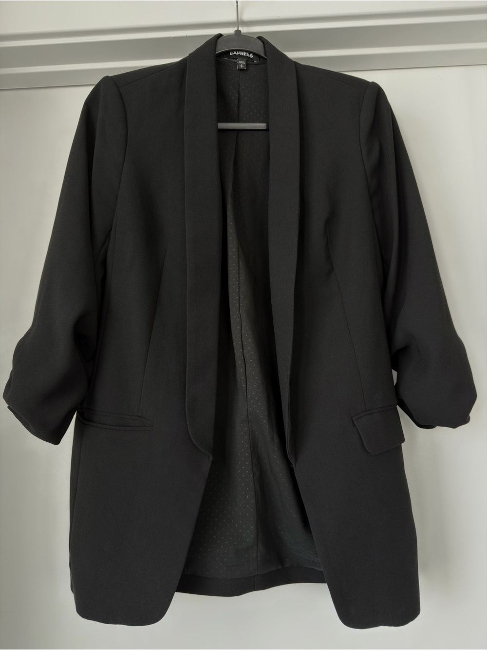 Express Black Open-Front Cuff Sleeve Longline Blazer | Business Casual | Work - Picture 1 of 4